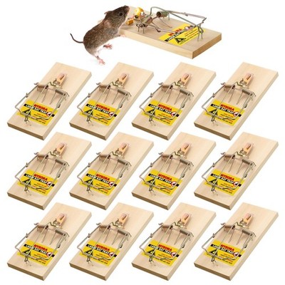 12 Pack Large Wooden Mouse Traps, Heavy Duty Rat Snap Traps with Metal Pedal,...