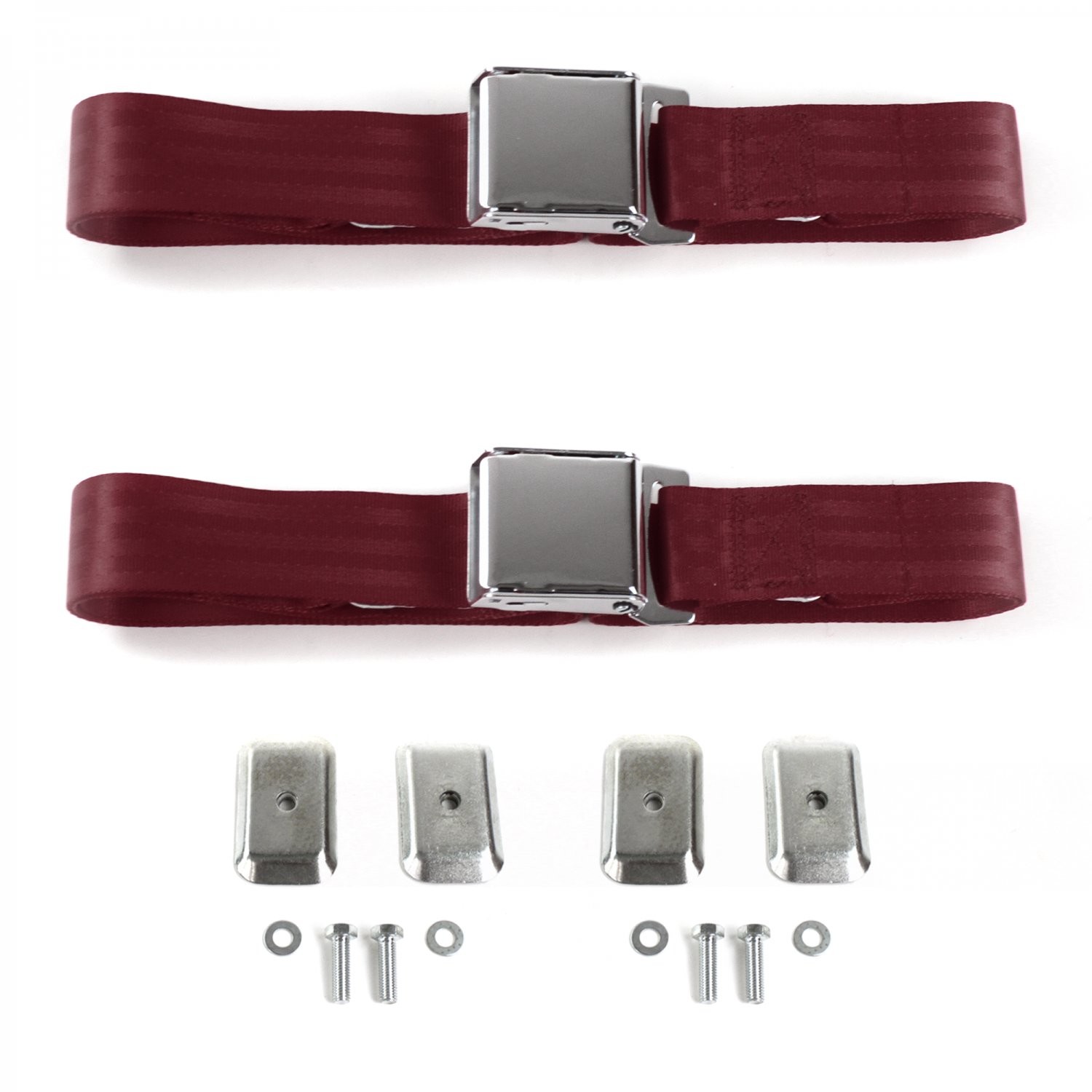 Ford GT40 1964 - 1969 Airplane 2pt Burgandy Lap Bucket Seat Belt Kit w/ Bracketr