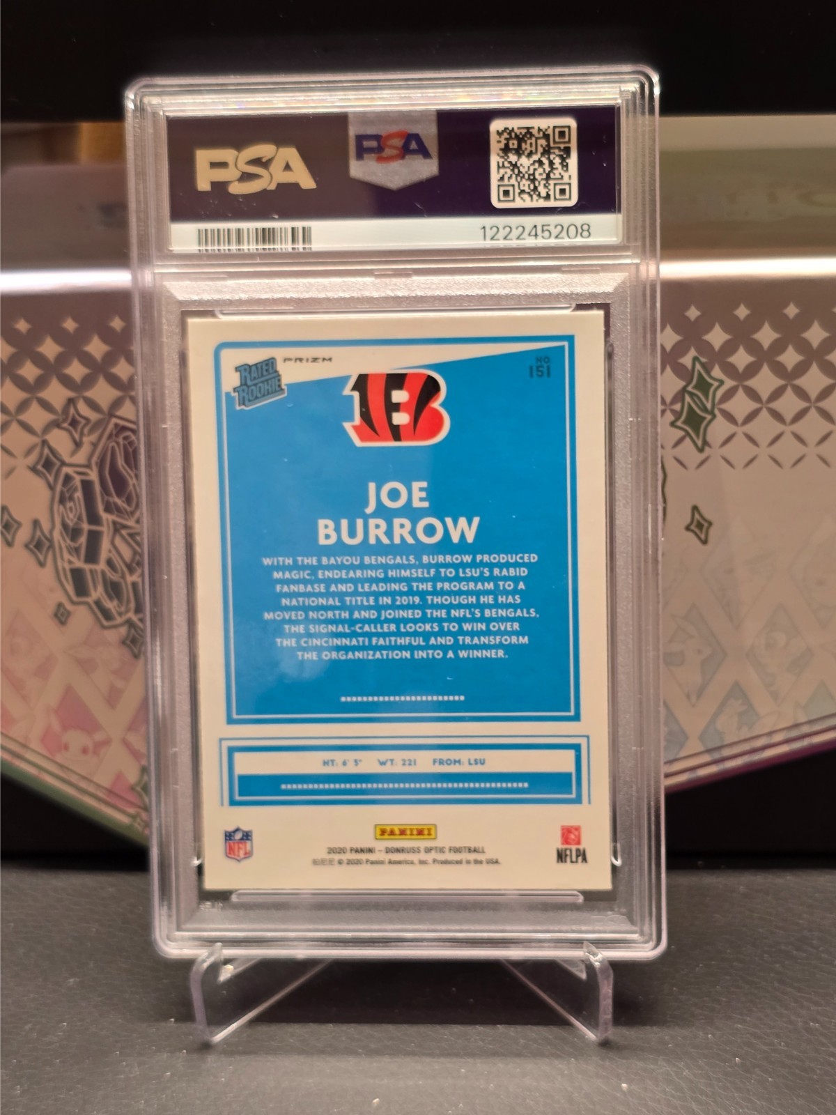 2020 Panini Donruss Optic Pink JOE BURROW Rookie RC #151 PSA 7 NM view 4