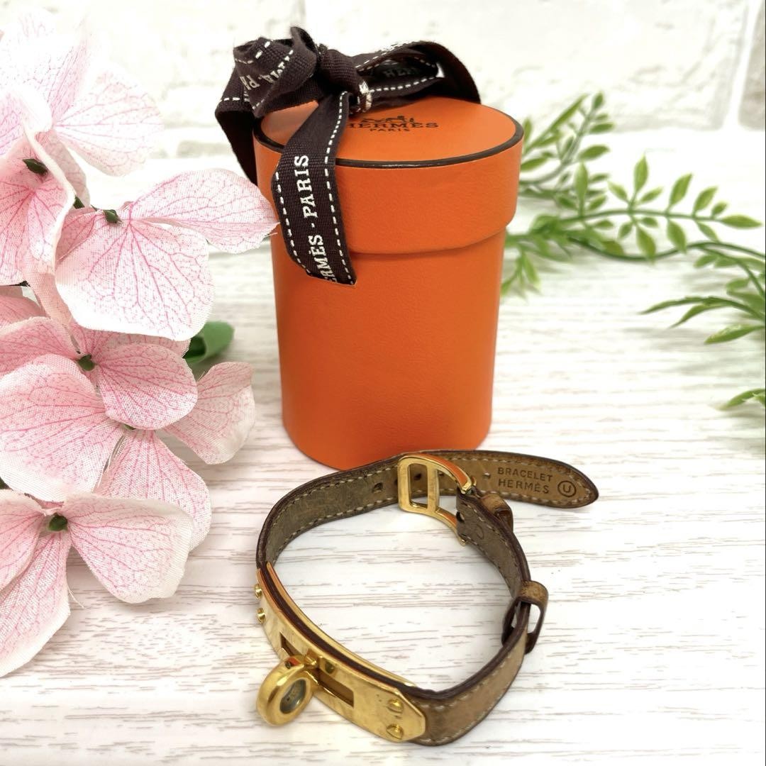 Hermes Kelly Bracelet Brown Leather Gold Buckle /Used