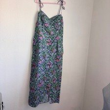 Liberty & Justice Floral Cotton Midi Dress XXL Pink Green Blue Tie Strap Smocked