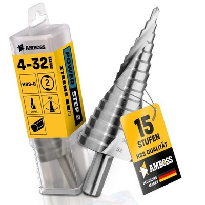 Step Drill Ø 432 mm / 15 Step Cone Drill / 10 mm Shank / Professional Metal Drill...