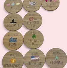Rae Dunn Baby Holiday Milestone Plaques - Set of 10 Wooden Photo Props