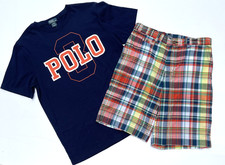 New With Tags Polo Ralph Lauren Boys sz 18-20 Tee Shirt Madras Shorts Set Lot
