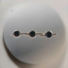 Silver Tone Round Black Stone Tux Shirt Studs Set of 3 Vintage