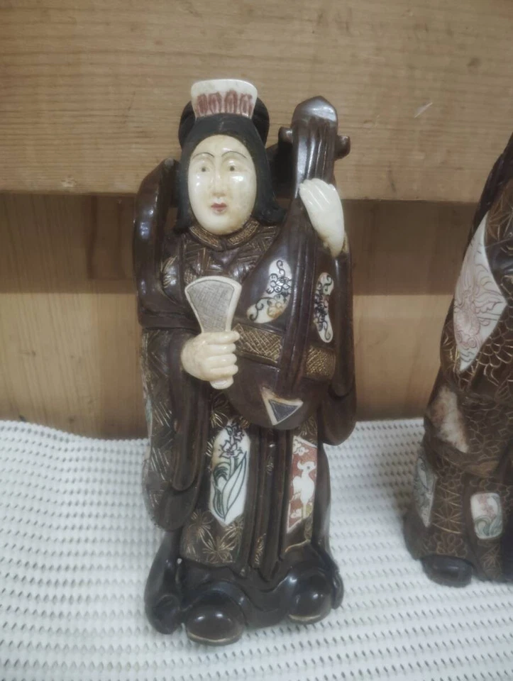 Antiguo Vintage Japón Vintage Especial Material Blanco Antiguo Pareja Foto 3 de 4