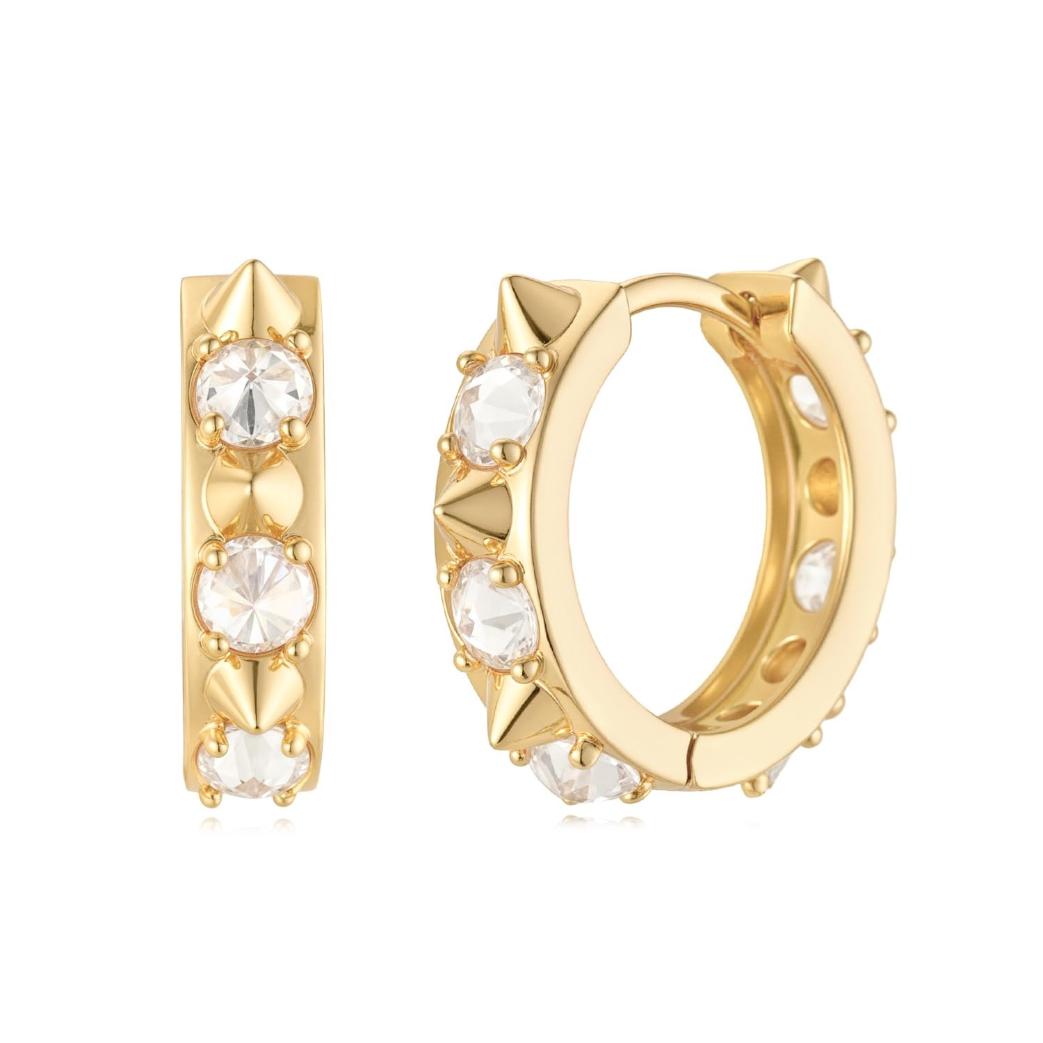 Women Spike Earrings Gold Huggie Hoop  14K Small Simple Hypoallerg