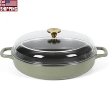 Enameled Cast Iron Everyday Pan Glass Lid 7 in 1 Multipurpose Cookware New