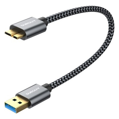 SUNGUY kurzes USB 3.0 Micro B Kabel 1 Fuß, Festplatte A auf grau 