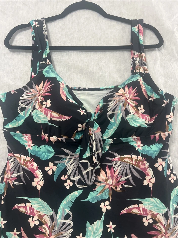 Shore Shapes Swimwear Size 16 Black Floral One Piece Swimsuit Dress Slimming - Image 2 of 4