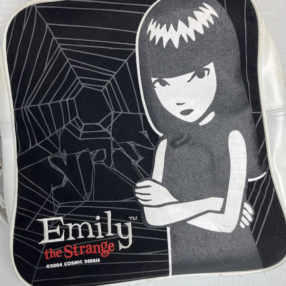 Emily The Strange Y2k White Faux Leather ,Canvas Adjustable Strap Bowling Bag - Image 2 of 4