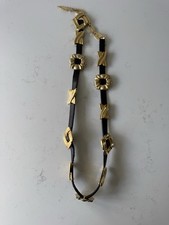 Vintage Brighton 1994 Gold Tone Hardware  Black Leather Belt - 46203 - Sz L