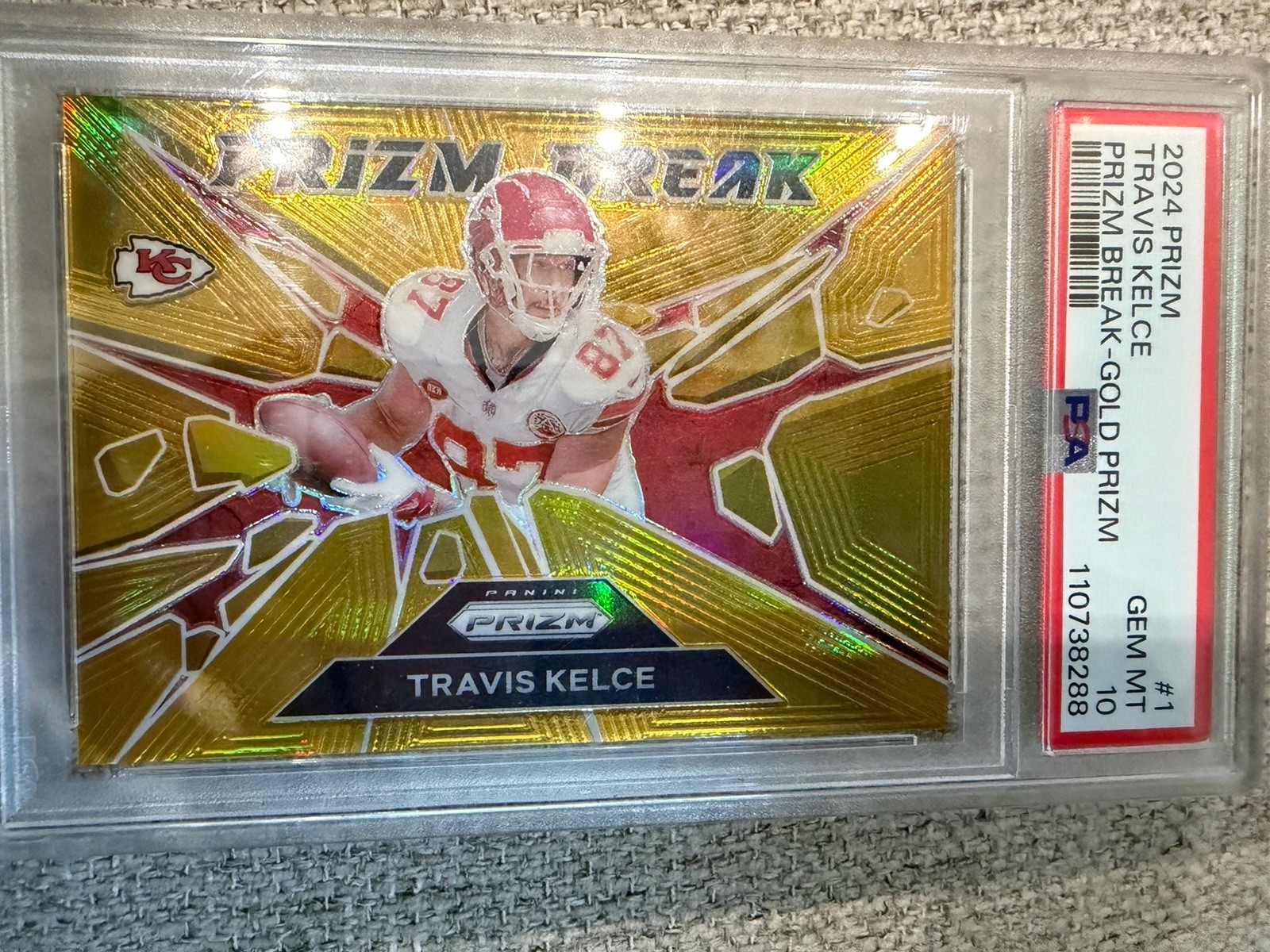 Travis Kelce 2024 Panini Prizm Break Gold Prizm #1 02/10 PSA 10 Gem Mint Chiefs