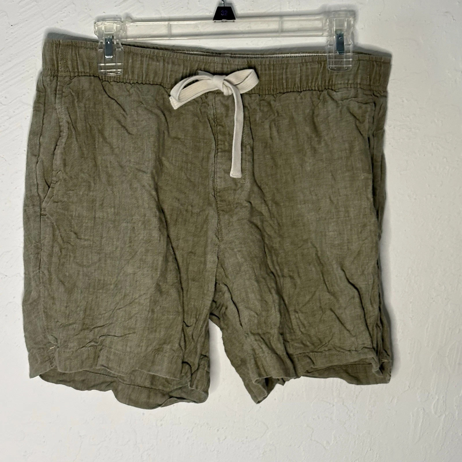 Banana Republic Womens Sz M Linen Drawstring Casual Shorts Green 6” Pockets