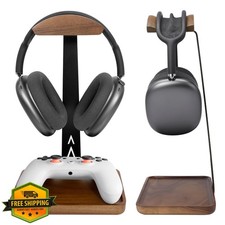 GEVO Walnut Headphone Stand Wood Holder for Desk Gaming Headsets