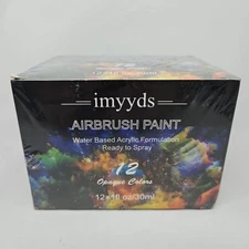 imyyds Airbrush Paint, 12 Color Acrylic Airbrush Paint Set, Water Based Ready