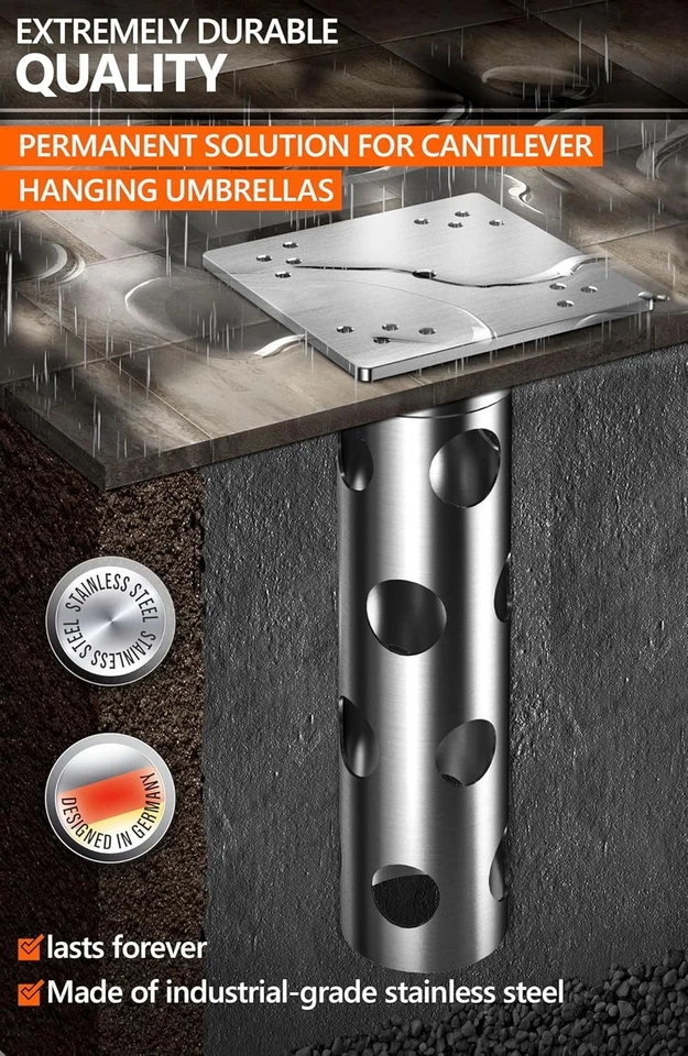 Base de paraguas en tierra, acero inoxidable - Soporte para paraguas en tierra, Q de por vida Foto 4 de 4