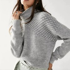 NWT New 128 Free People Bradley Turtleneck Light Grey Sweater Size XS