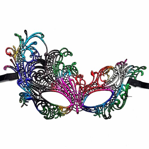 HALLOWEEN MASQUERADE LACE MASK Butterfly Cat Fox Party Costume Colour Black Blue - Picture 13 of 30