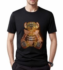 New Men Luxury Diamond Bear Rhinestones Fashion Black T-Shirt High Quality