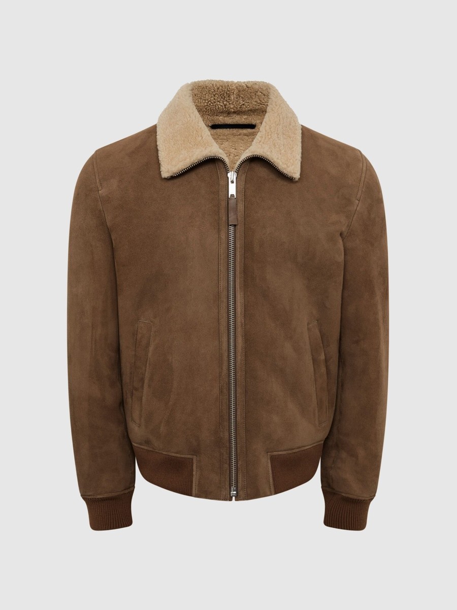 REISS 本革 スエード ジャケットUKブランド Reiss Loburn Shearling Leather Jacket - Size X-Large - Brand New
