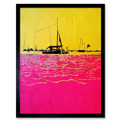 Seaside Port gelb Hot Pink Florida Schlüssel gerahmtes Wandbild Bild Druck 12x16