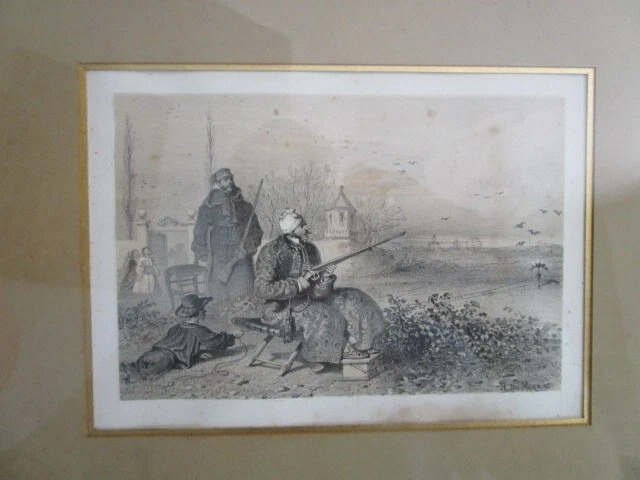 Paire de gravures encadrées anciennes par De Moraine - scènes de chasse - Photo 3/4