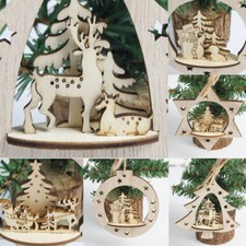 Merry Christmas Tree Wood Home Decoration Snowflake Xmas Hanging Ornament Decor