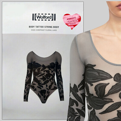 Wolford Tattoo String Body   S   pewter/ black ... Mattes nahtlos Rundstrick