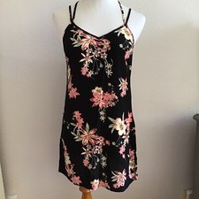 Forever 21 FXXI Contemporary Black Orange Yellow Floral Sun Dress - Small