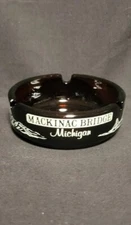 Vintage Amber Glass Ashtray Mackinaw Bridge Michigan