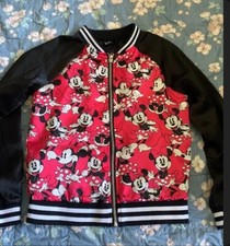 Disney Minnie Mouse Bomber Jacket Size Youth Size M 10-12 Windbreaker Satin Poly