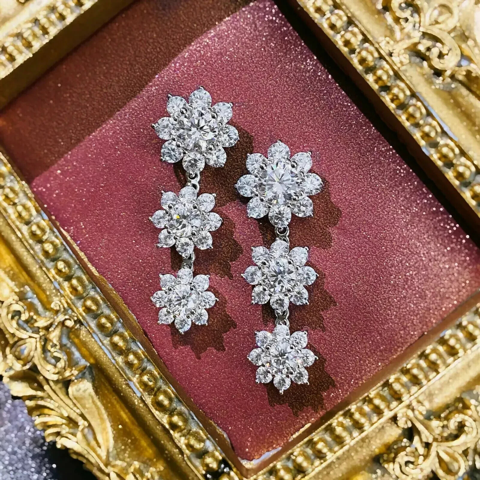 2Ct Lab-Created Round Diamond Halo Drop Dangle Earrings in 14K White Gold