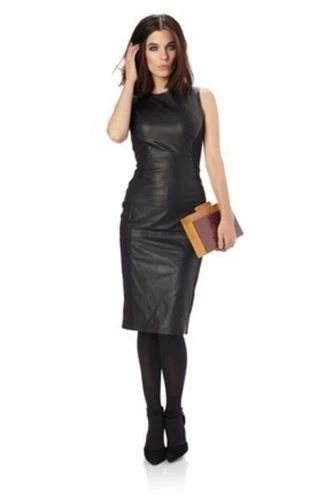 Womens Black Leather Dress Genuine Lambskin Celebrity Style Sexy