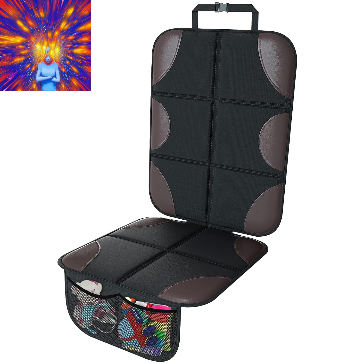 Brown Car Seat Protector - Thickest Padding, Waterproof 600D Fabric, Mesh Pocket