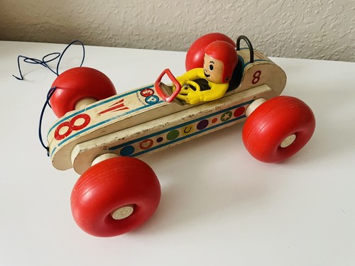 Vintage Fisher Price #8 Bouncy Racer 1960 Pull Toy Red Helmet D - Picture 8 of 8