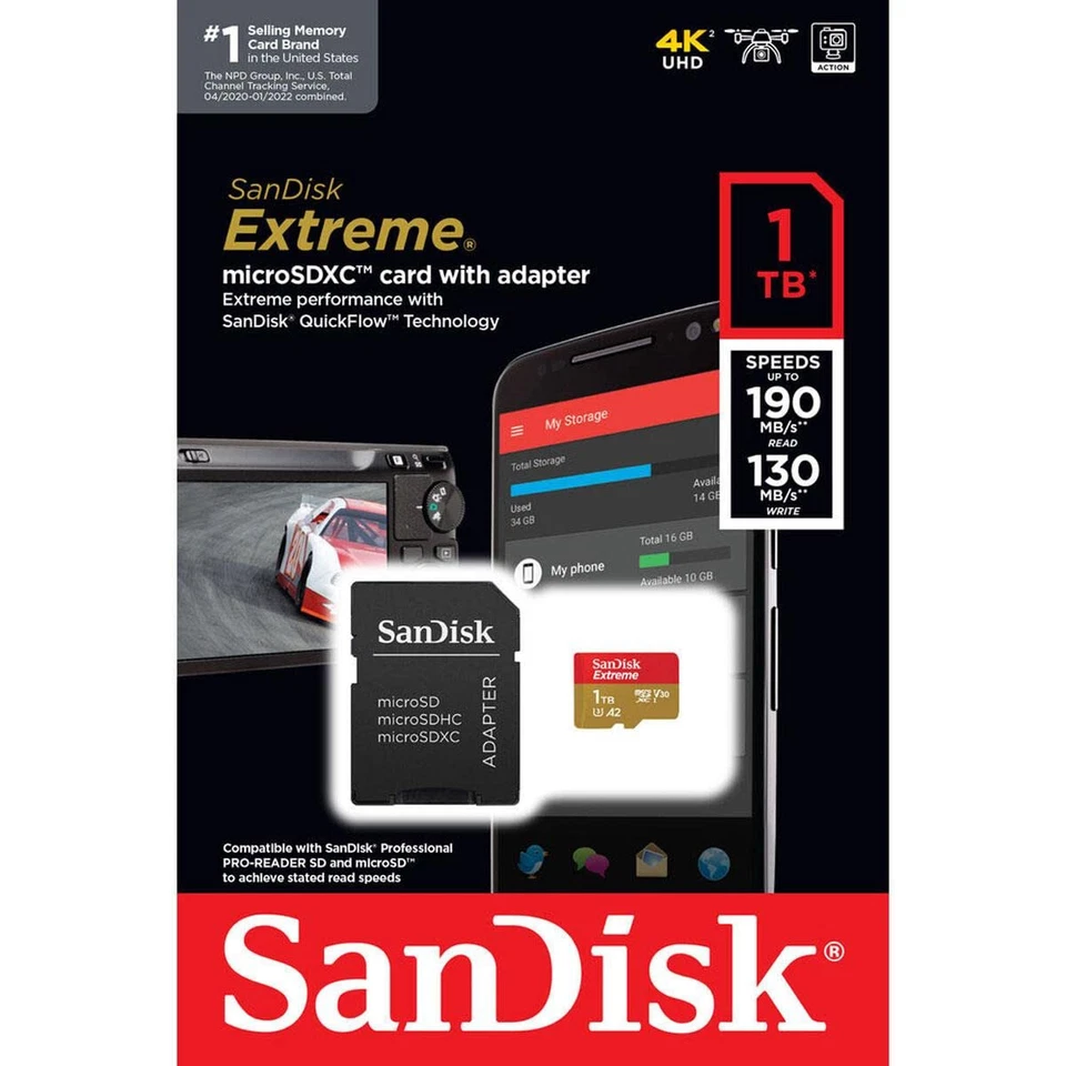 SanDisk Extreme Micro SD Memory Card 32GB 64GB 128GB 256GB 512GB 1TB V30 4K Lot - Image 2 of 4