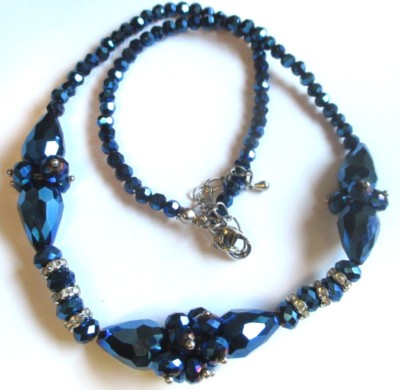 Superbe Collier Vintage – Cristaux à Facettes Orange Et Perles – Verre De Murano