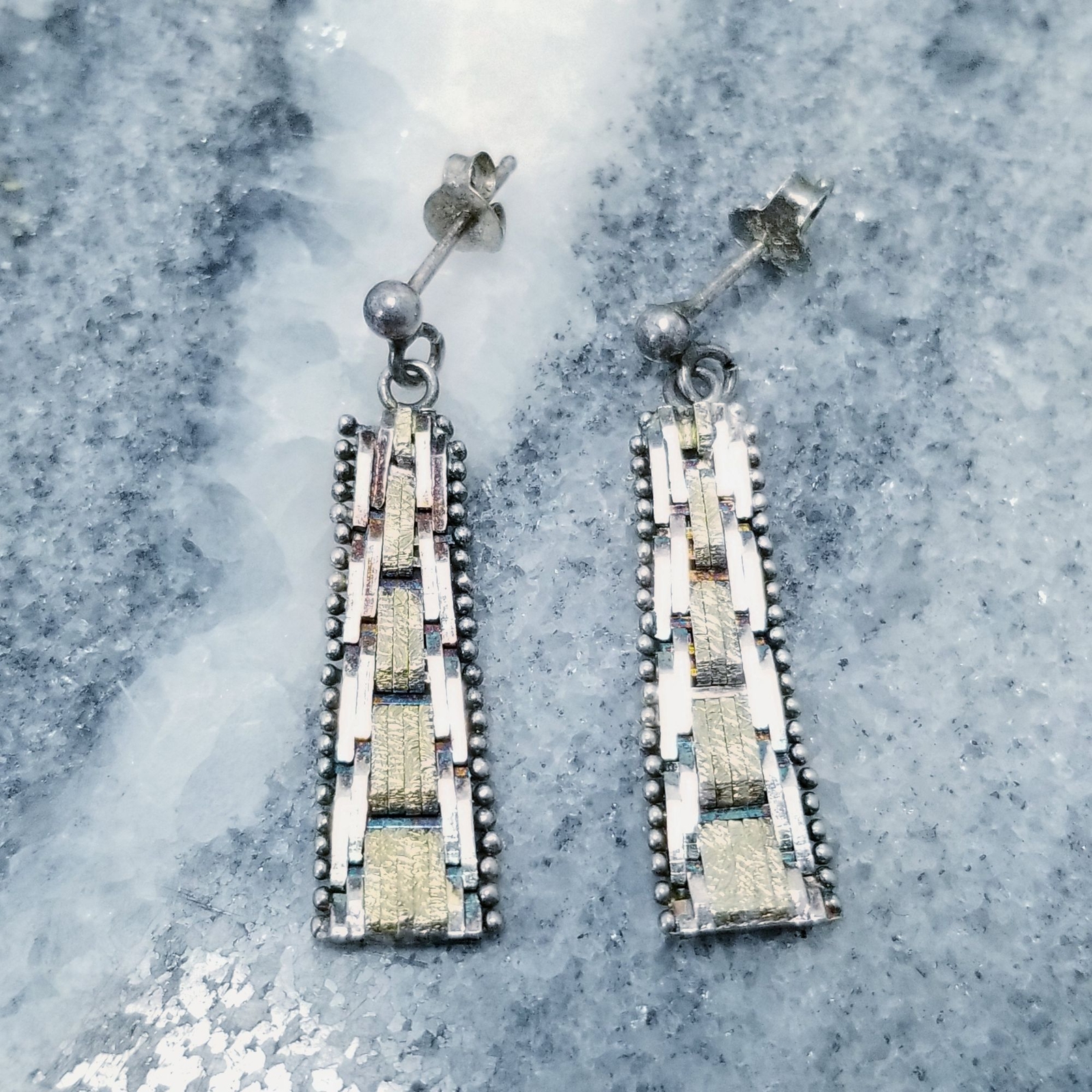 Vintage Rectangular Dangle Drop Post Earrings, Mi… - image 2