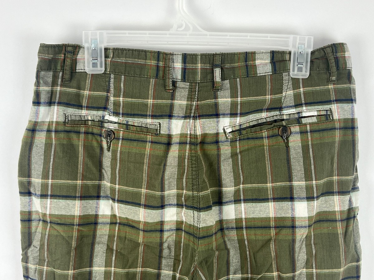 Joe Fresh Shorts Size 32 Inseam 8 Rise 12 Green Gray Plaid Zip