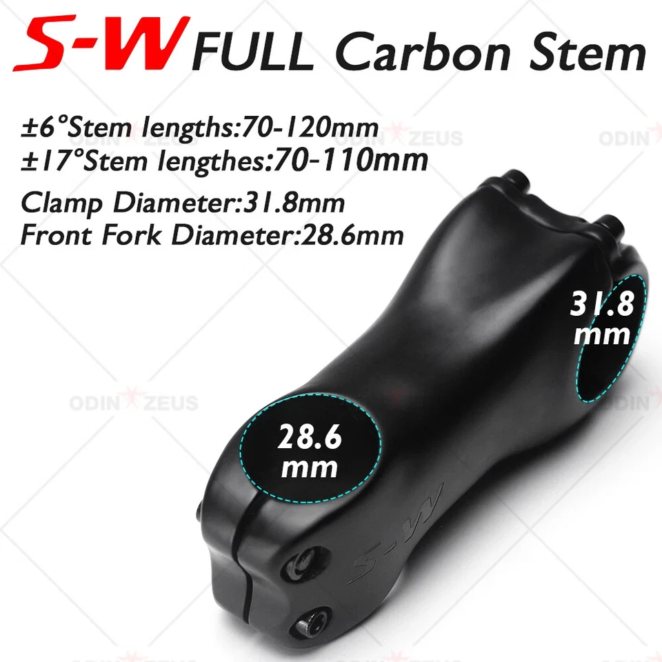 Full Carbon Fiber Mountain/Road Bike Stem Angle -6/17 Degree Clamp 31.8*70-120mm - Image 3 of 4