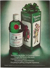 Vintage Print Ad Tanqueray Gin - Christmas Bow - Playboy Dec 1974 11"x8"