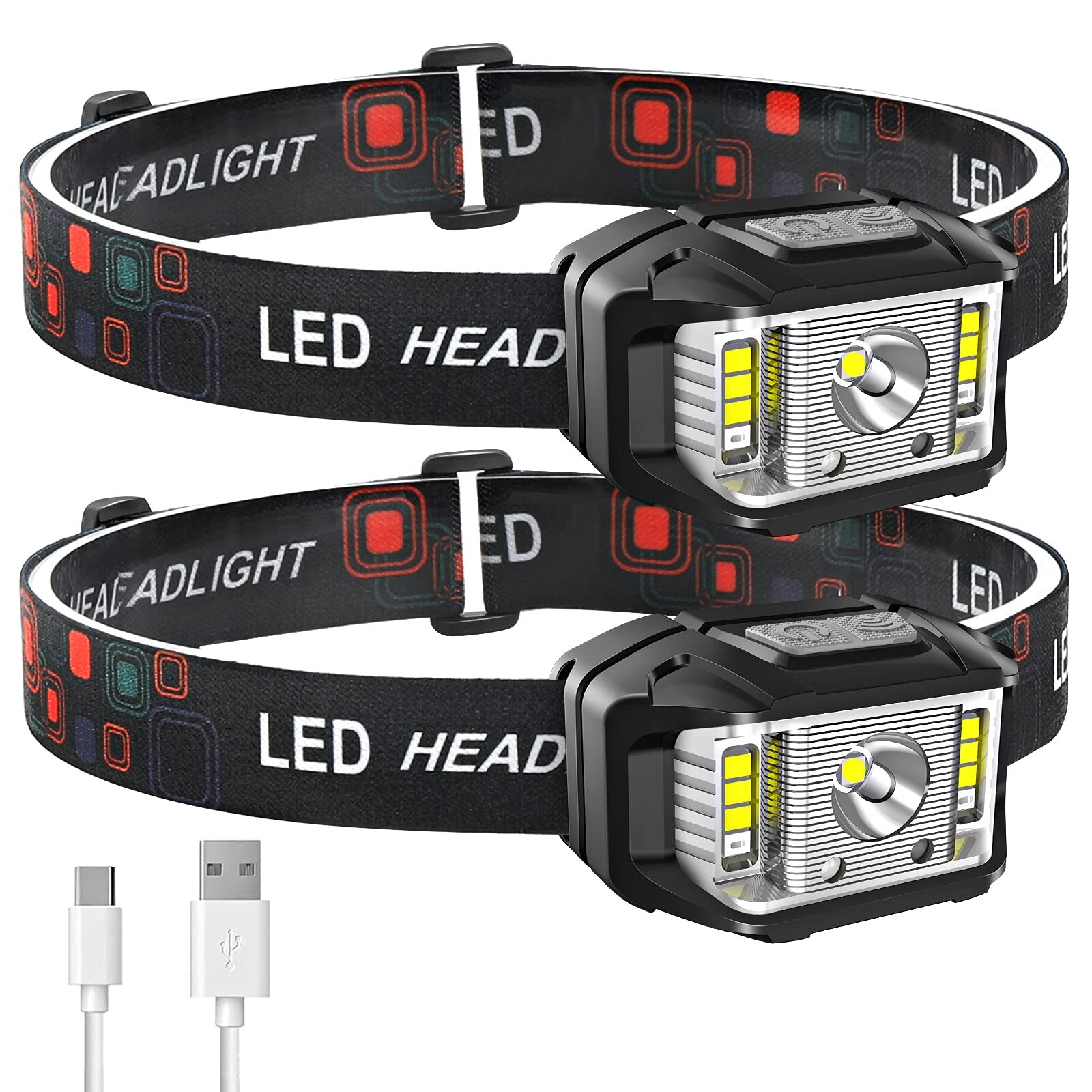 Headlamp Rechargeable,1200 Lumen Super Bright Motion Sensor LED Head Lamp fla...