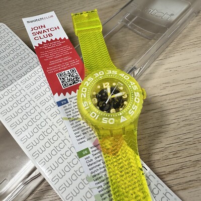 NEW  Swatch Yellow Lemon Profond Skeleton Dial Translucent Lemon Yellow Watch