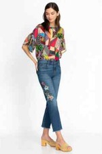 Johnny Was Ardell Cropped Baby Bell Jeans Size 29 NWT Embroidered BOHO