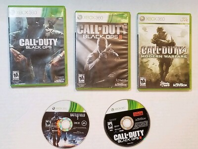 Lot of 5 XBOX 360 game Call of Duty BLK OPS 1,2,3 COD 4 Mod warfare,Battlfield 3