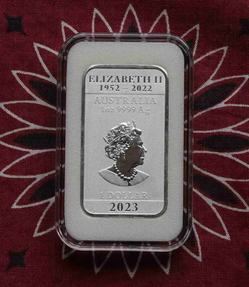 Australia 2023 1 oz Plata .9999 Año del Dragón Isabel II Perth Casa de la Moneda BAR Foto 4 de 4