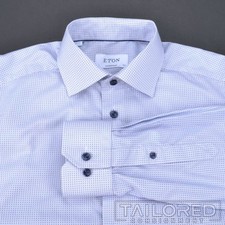 ETON Blue Geometric 100 Poplin Cotton Mens CONTEMPORARY Dress Shirt - 39 / 15.5