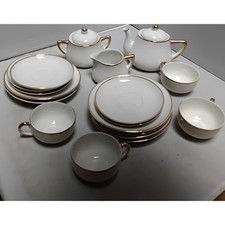 Vintage Children's Teapot set 29 pieces by Meito China Co White with Gold