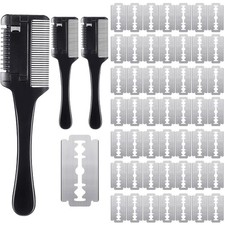 3 Pcs Pet Grooming Razor Comb with 50 Replacement 7.5 x 1.8 Inch, Black